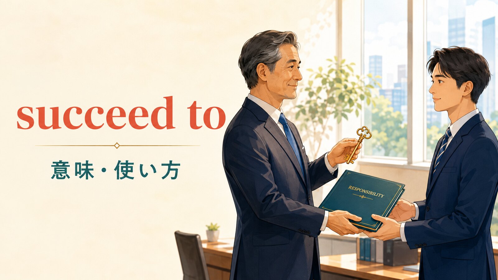 succeed toの意味を表す役職と責任の引き継ぎのイラスト