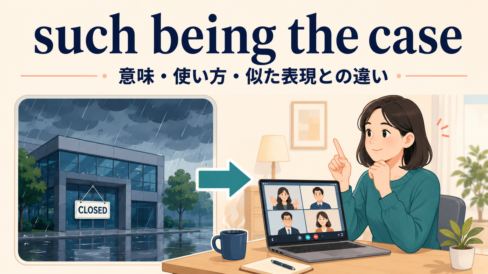 such being the caseの意味・使い方・似た表現との違いを解説するアイキャッチ画像