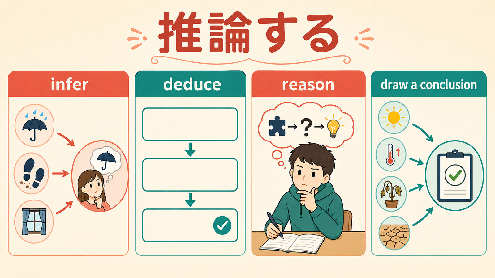 推論するを表すinfer・deduce・reason・draw a conclusionの違い