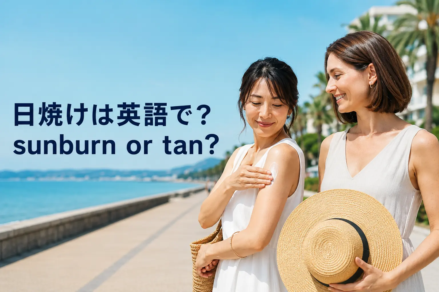 日焼けは英語で？sunburn・tanの違いと簡単な言い方、日焼け止め表現