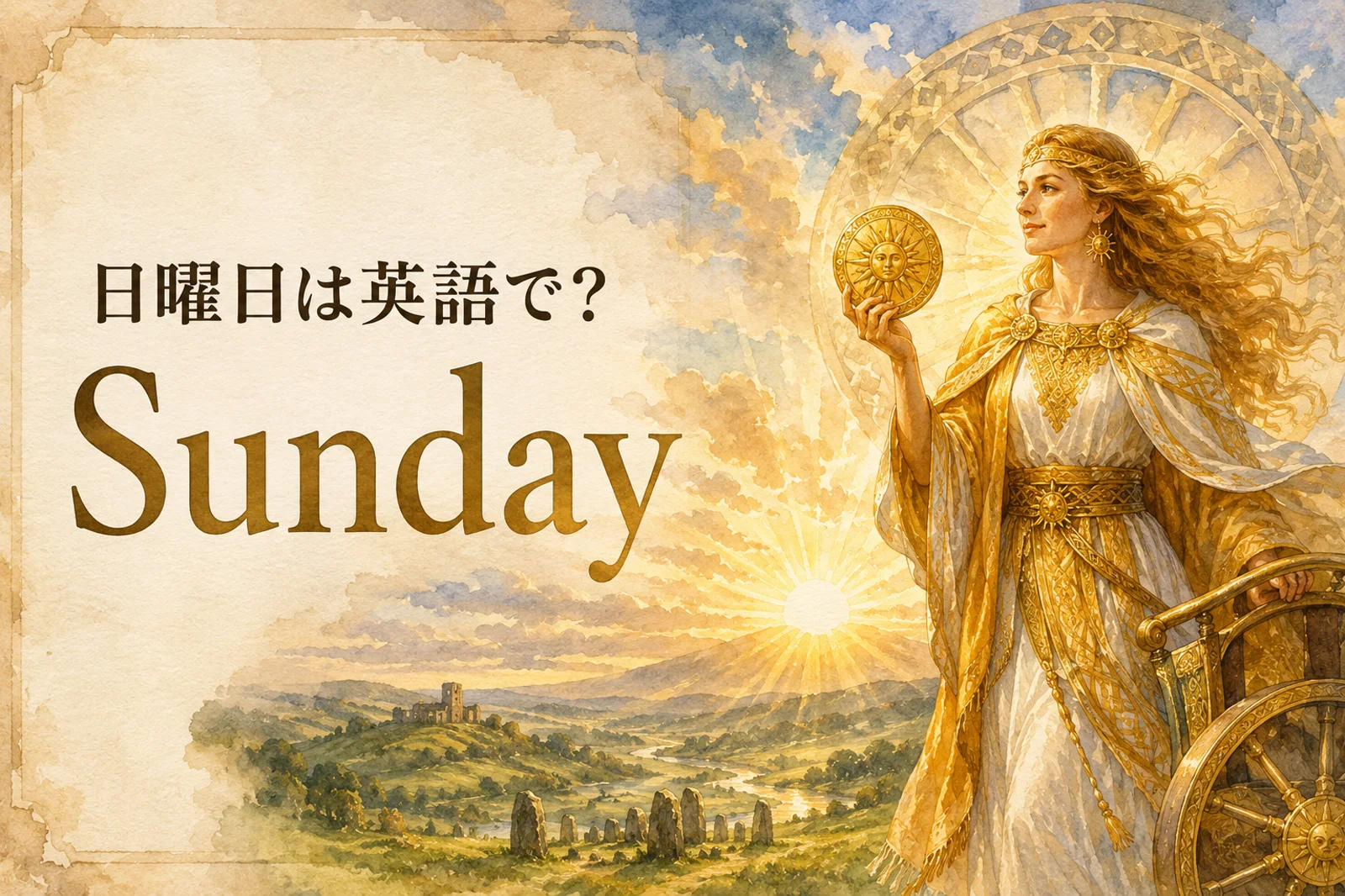日曜日は英語でSunday。発音・略称・使い方と語源を紹介する記事のアイキャッチ