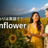 ひまわりは英語でsunflowerと紹介する夏のひまわり畑の女性たち