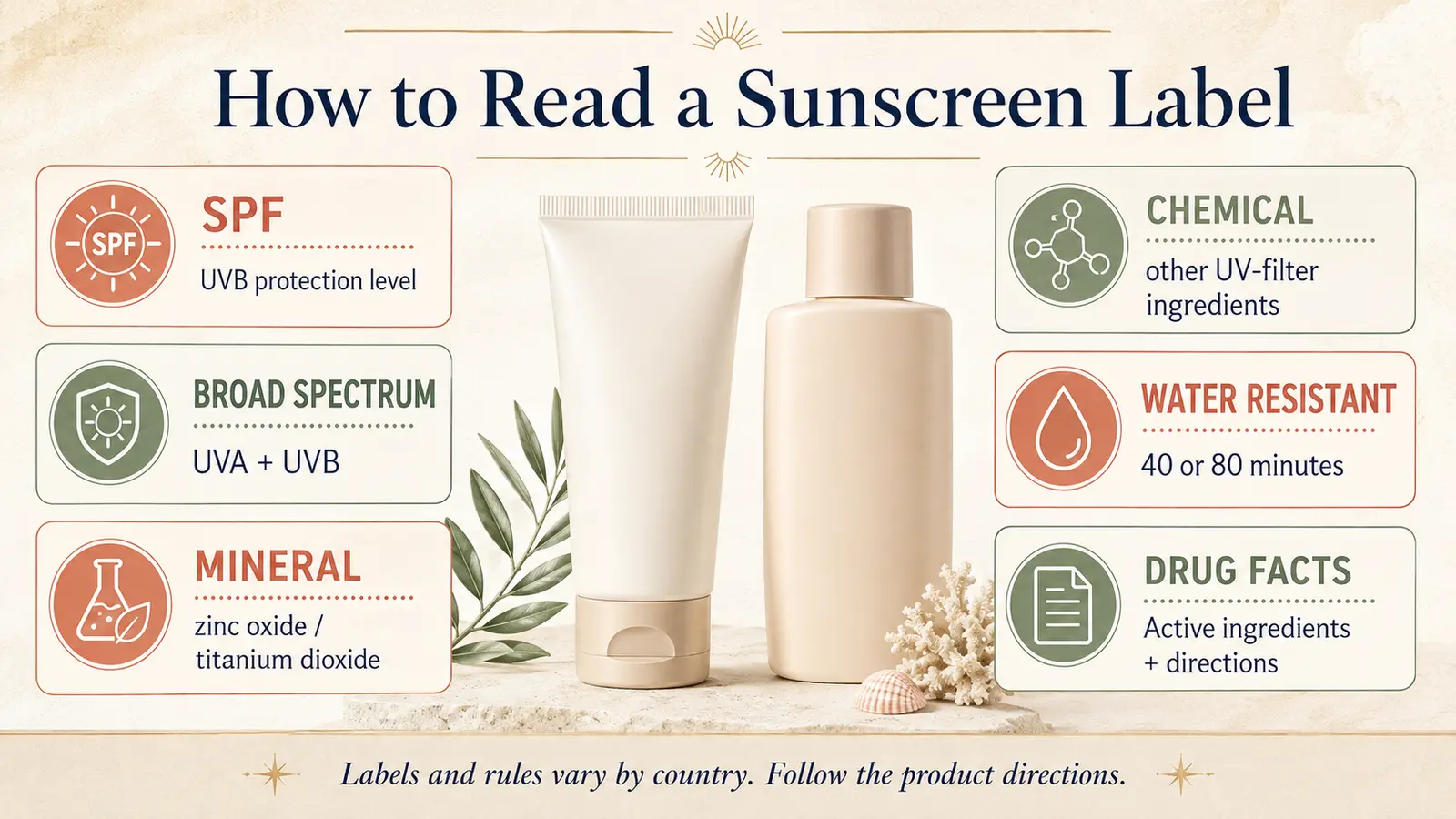 SPF・broad spectrum・mineral・chemicalなど日焼け止め英語ラベルの比較