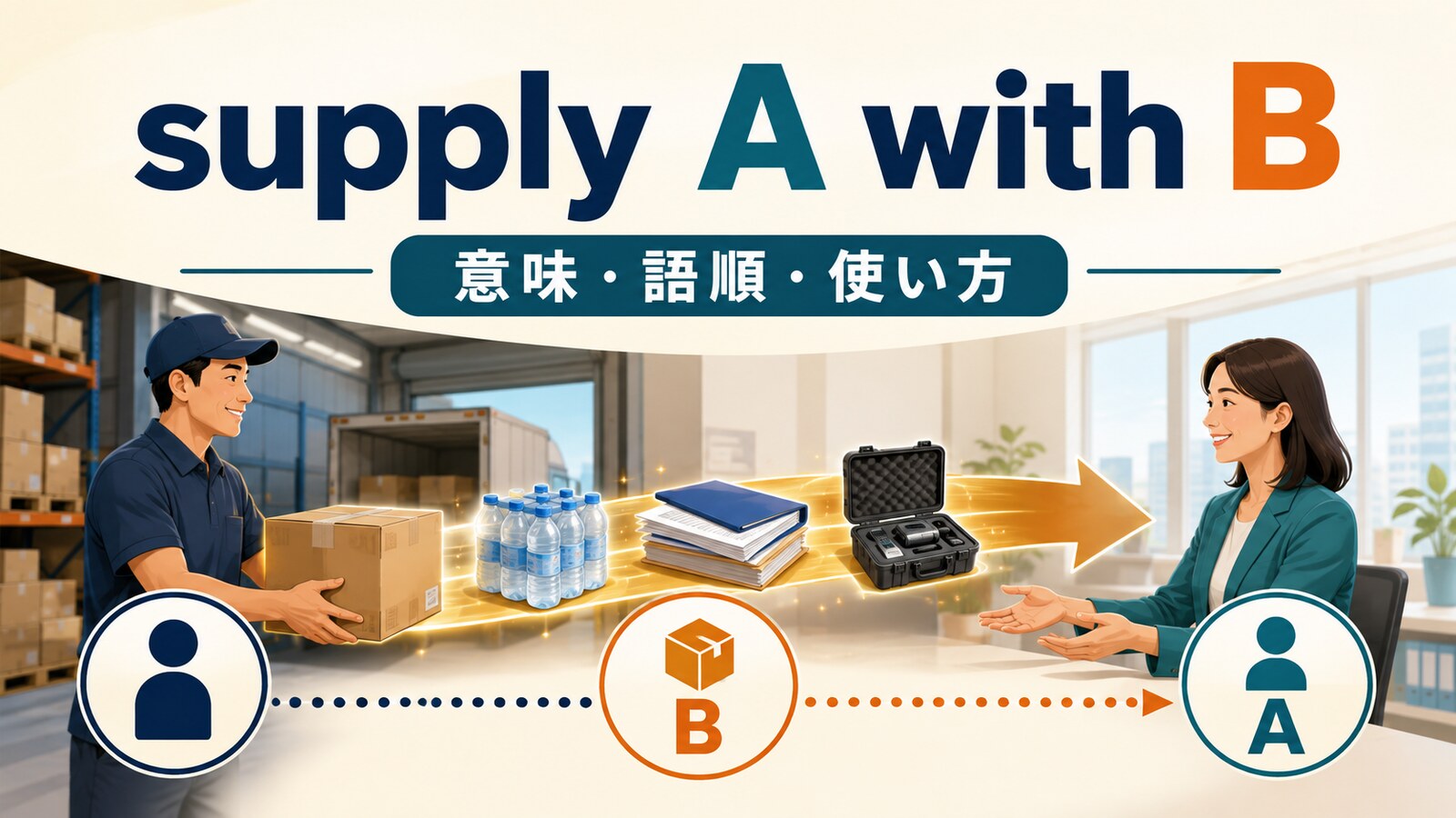 supply A with Bの意味は？語順・受け身とsupply B to A、provideとの違いを例文解説