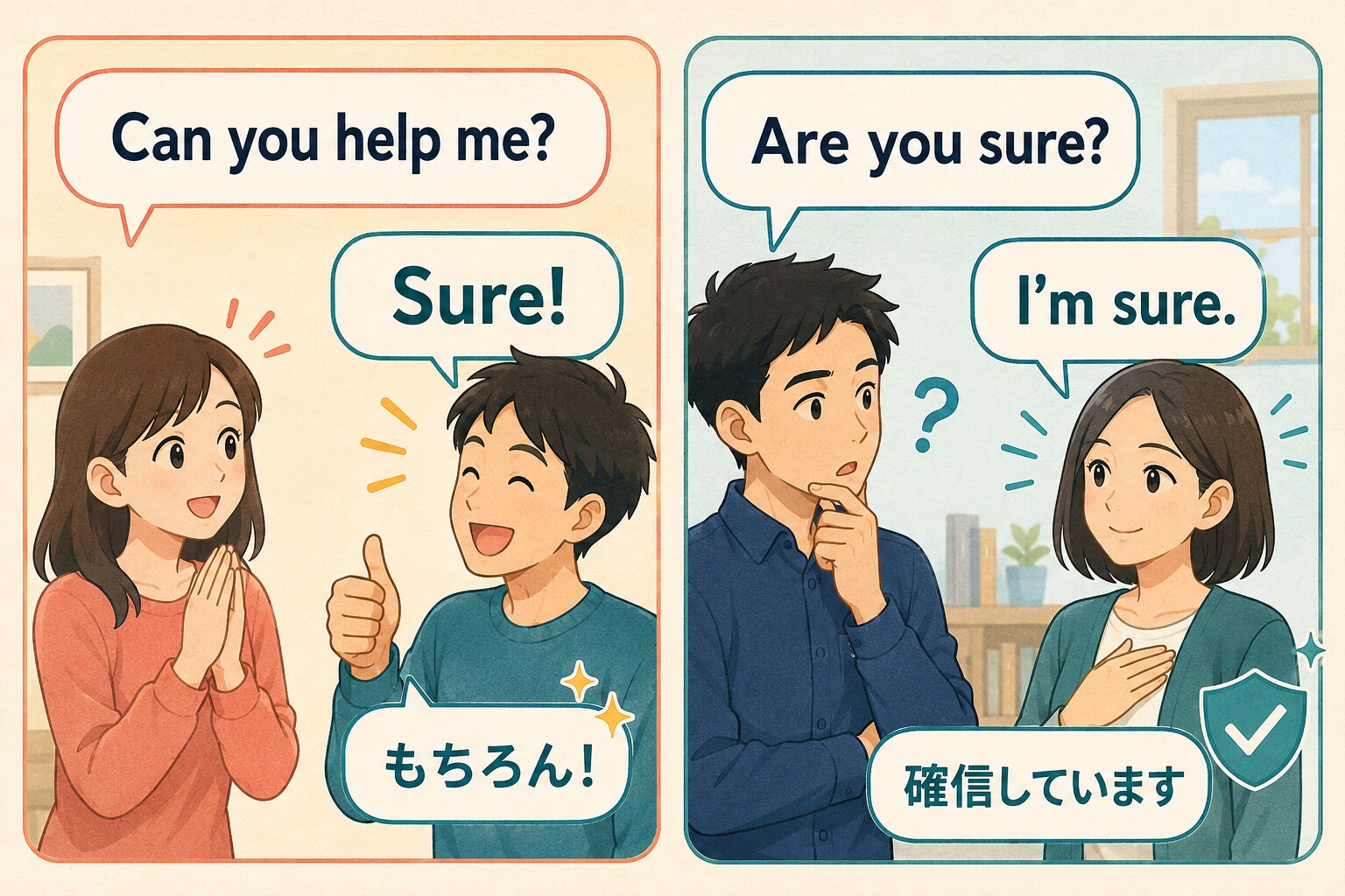 Sure!のもちろんとI'm sure.の確信しているを比較した図