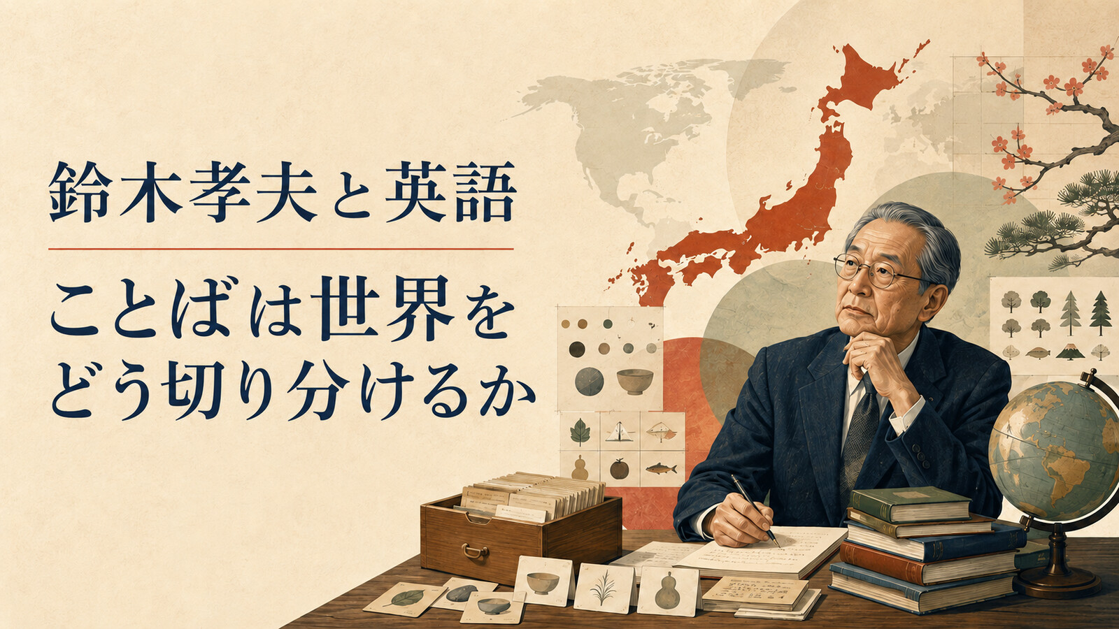 鈴木孝夫と英語、ことばは世界をどう切り分けるかを表すイラスト