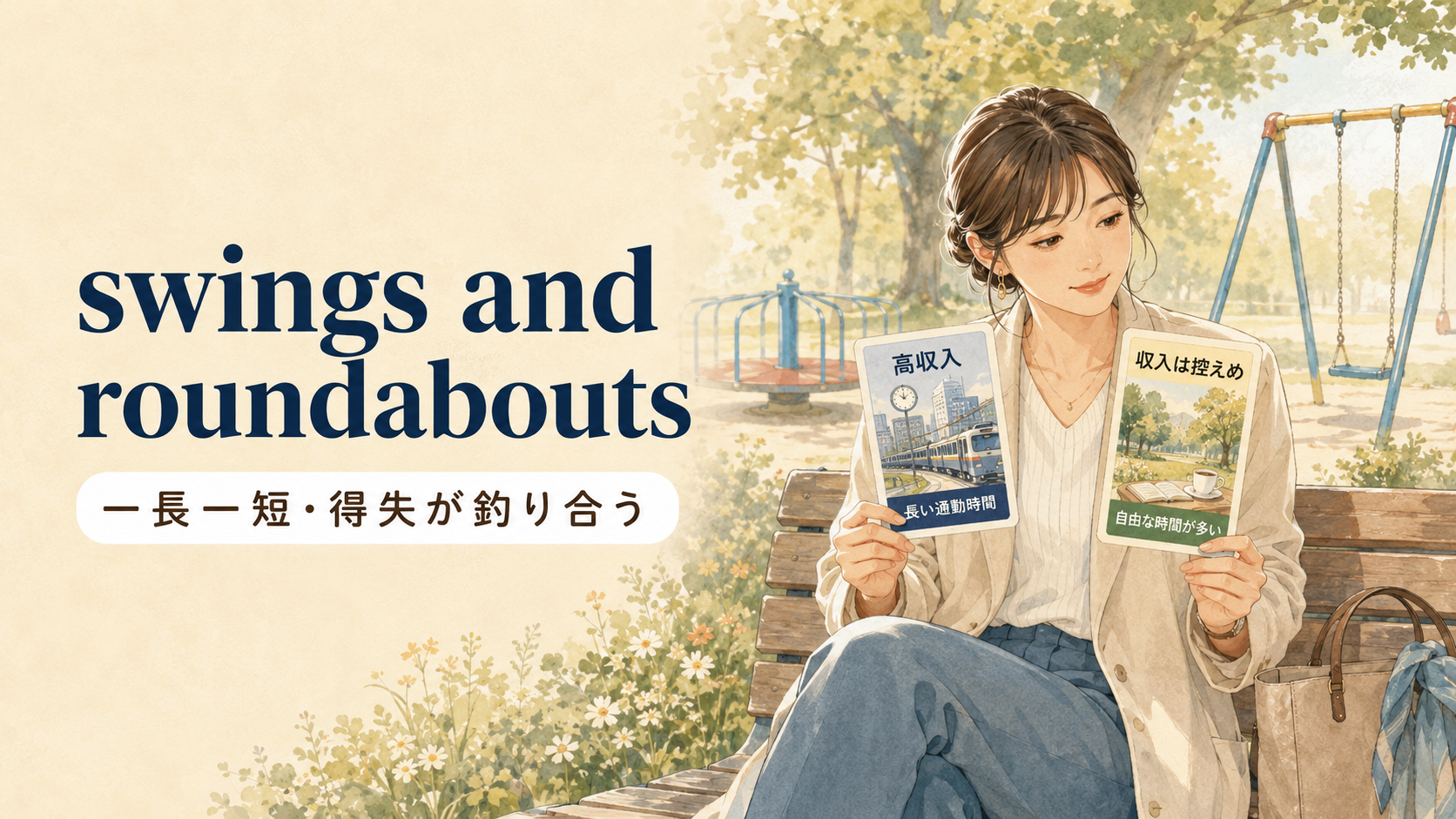 swings and roundaboutsの意味・使い方・例文｜英国英語のニュアンスと簡単な言い換え