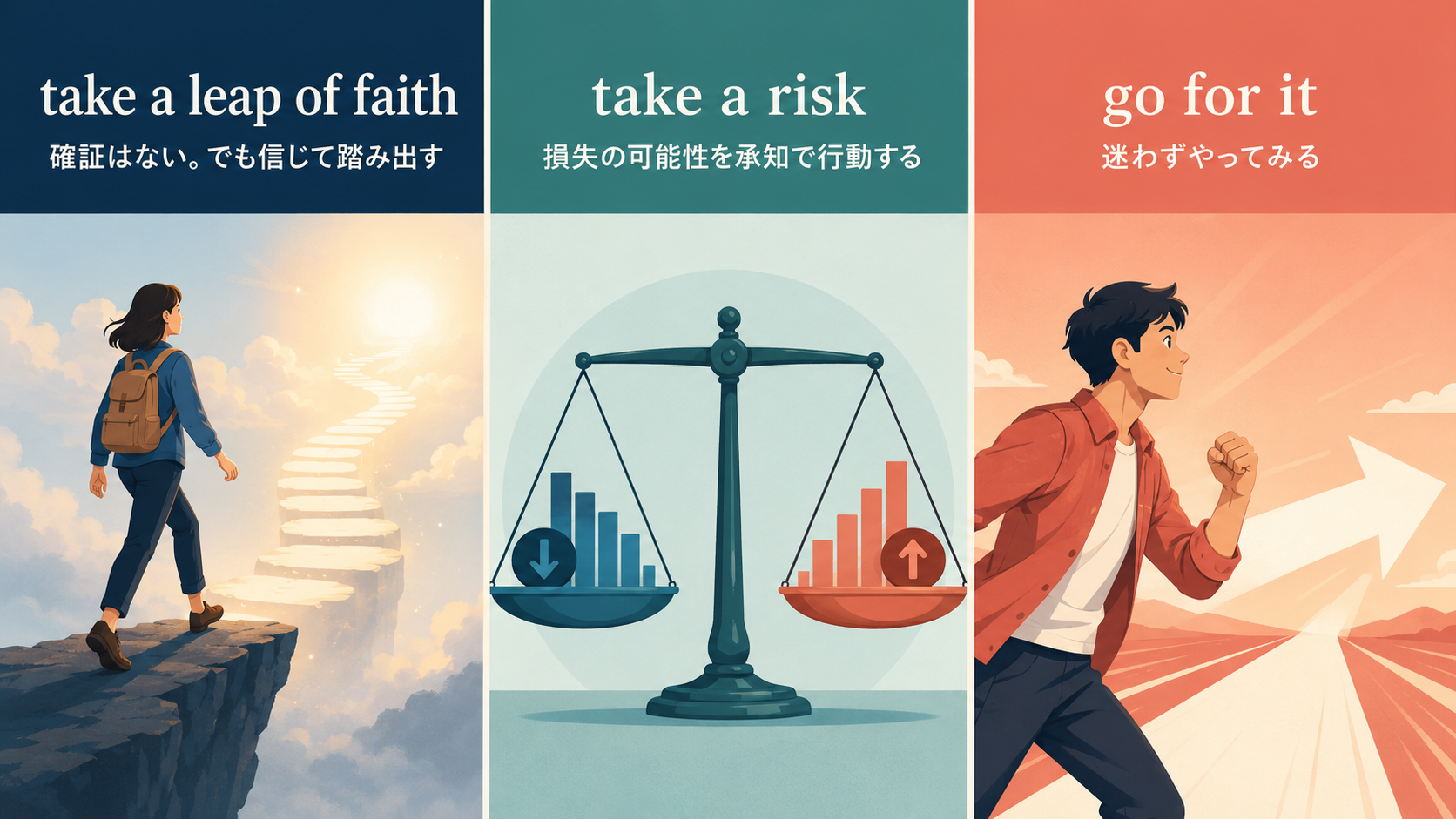 take a leap of faithとtake a riskとgo for itのニュアンスの違い