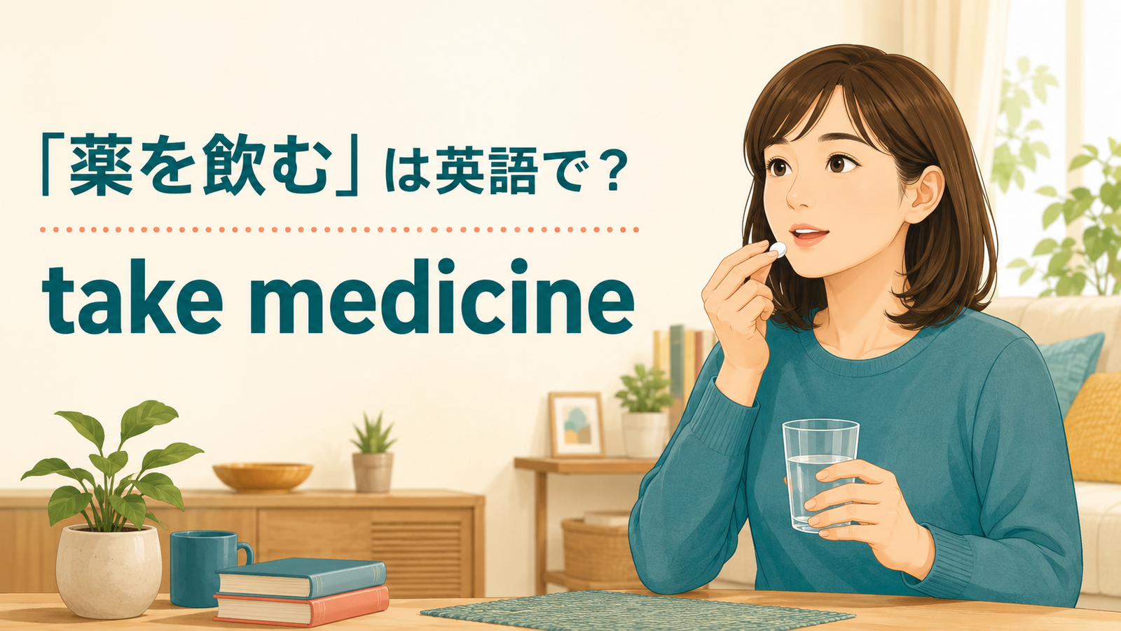 「薬を飲む」は英語でtake medicineと説明するアイキャッチ