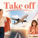 Take offの「脱ぐ・離陸する・急に売れる」を表すイラスト