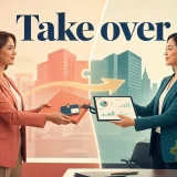 Take overの「仕事・会社・役割を引き継ぐ」を表すイラスト