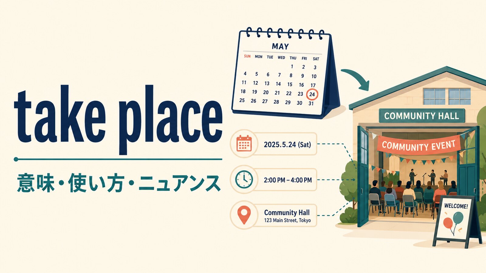 take placeの意味は？happen・occur・be heldとの違いと使い方を例文解説