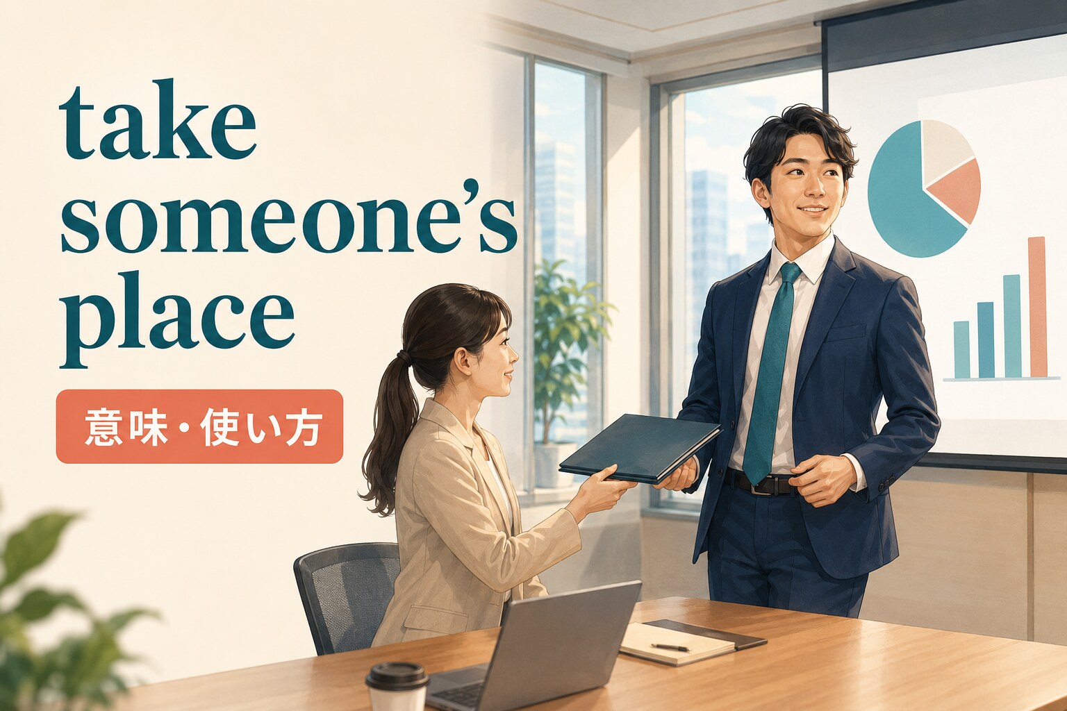 take someone’s placeの意味と使い方を表すアイキャッチ画像