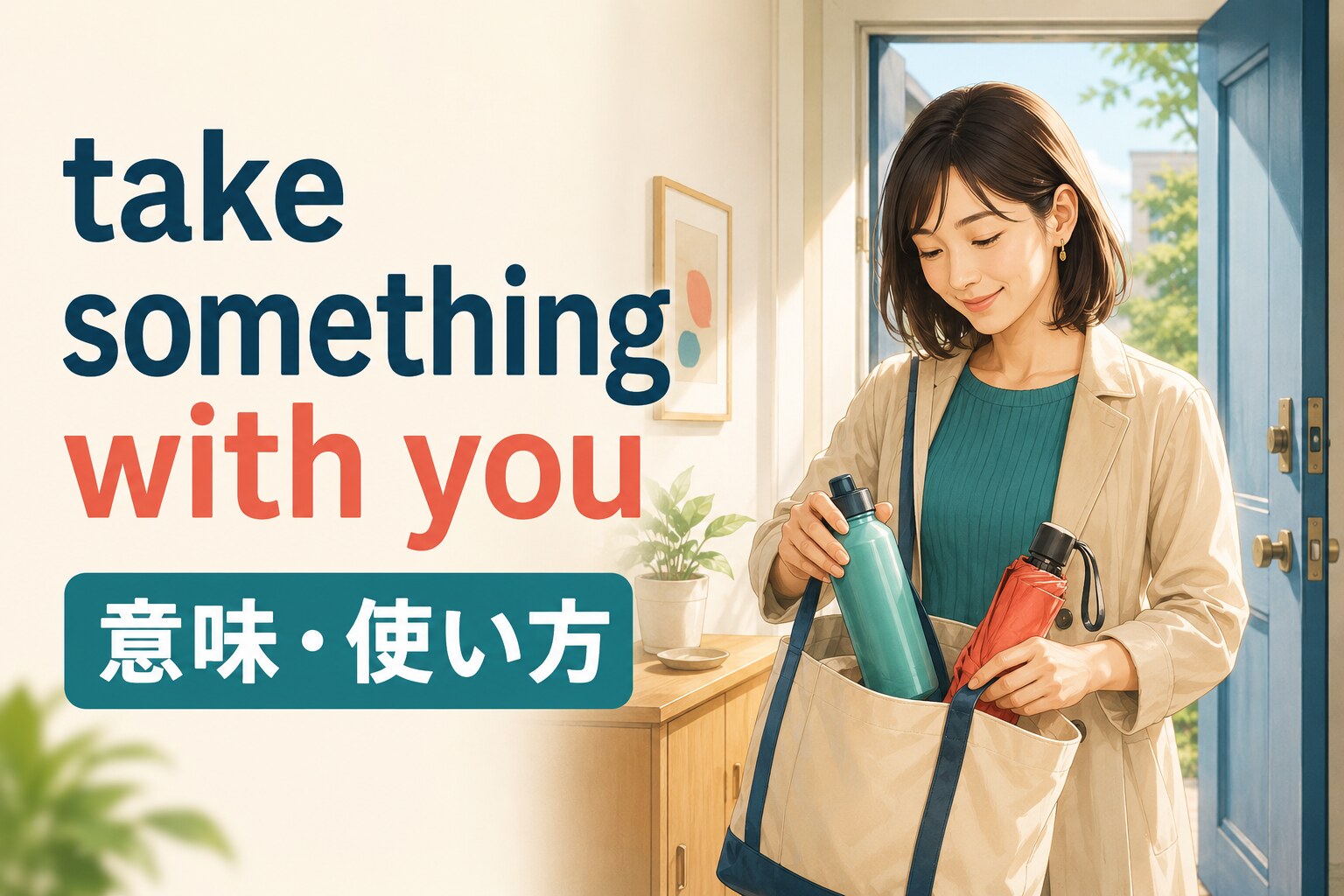 take something with youの意味と使い方を表すアイキャッチ画像