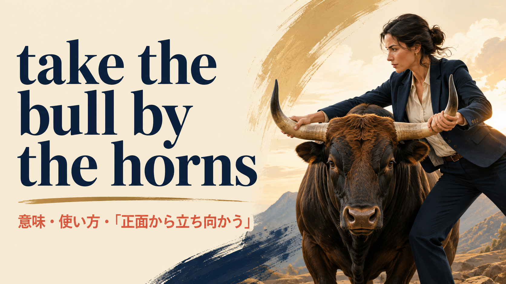 take the bull by the hornsの意味と雄牛の角をつかむイメージ