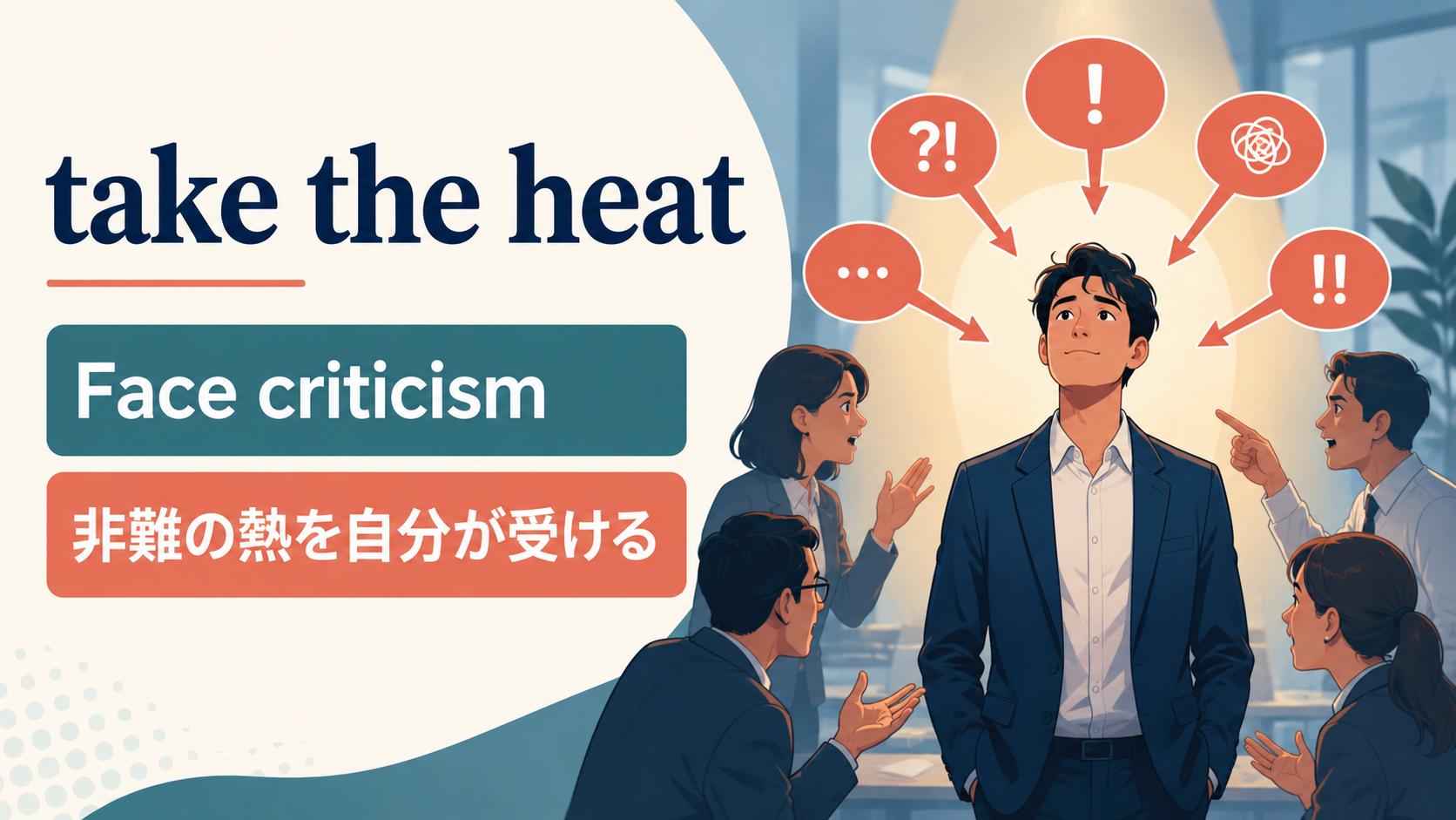 take the heatの意味・使い方・例文を示すアイキャッチ