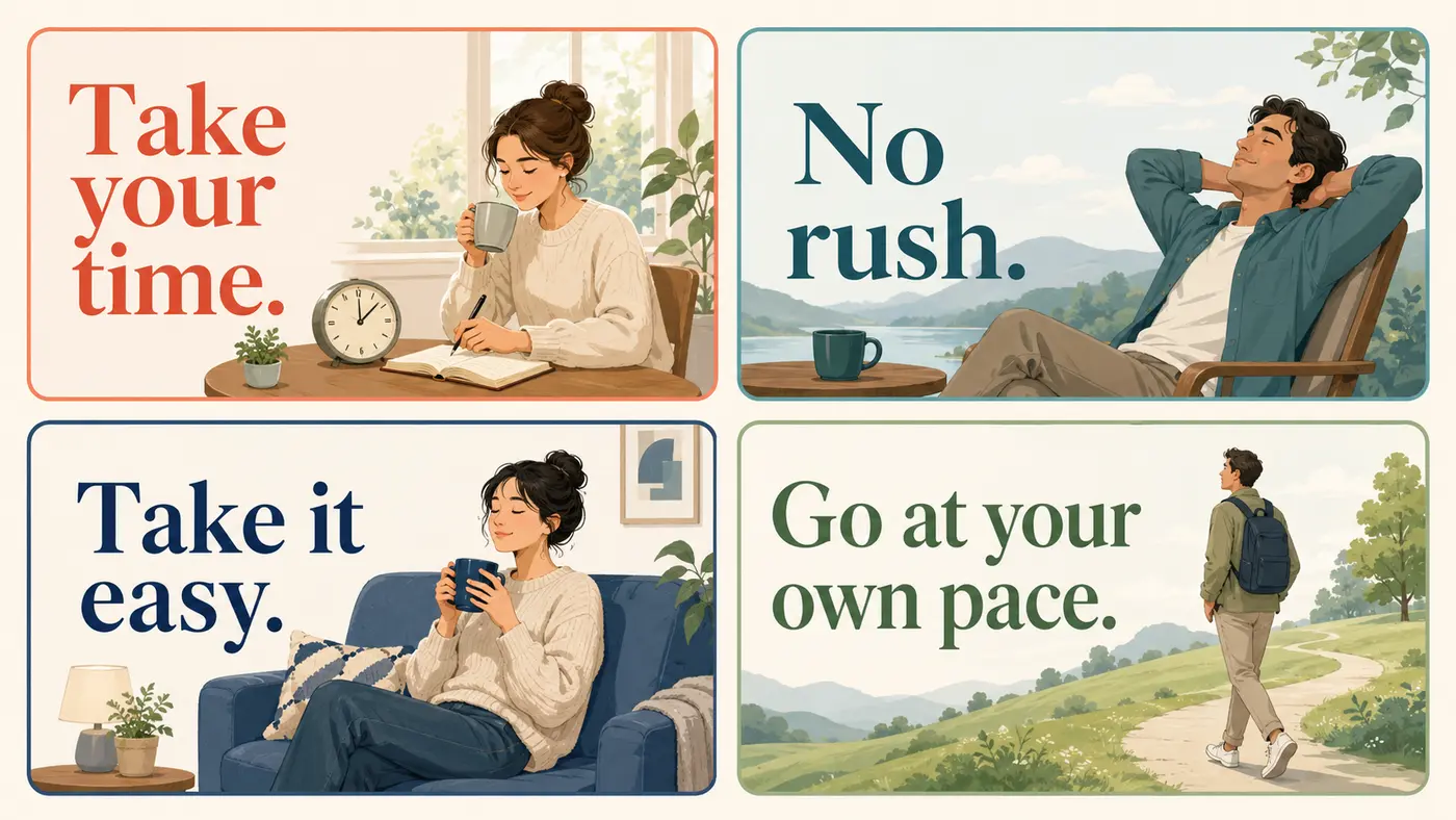 Take your time・No rush・Take it easy・Go at your own paceの違い