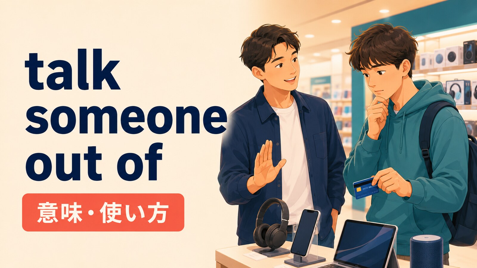 talk someone out ofの意味と使い方を解説するアイキャッチ画像