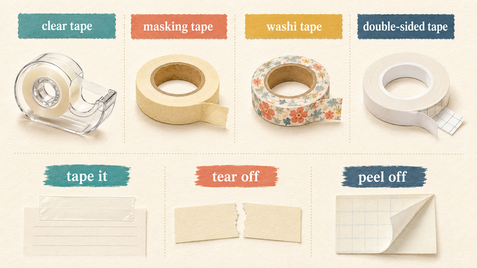 clear tape・masking tape・washi tape・double-sided tapeの違い