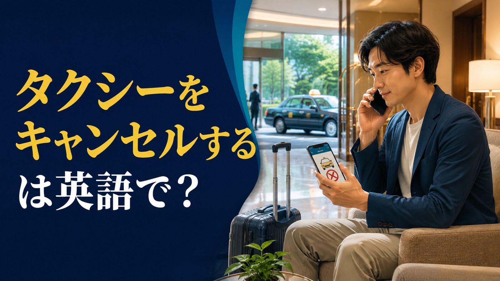 「タクシーをキャンセルする」は英語で?と示したアイキャッチ画像