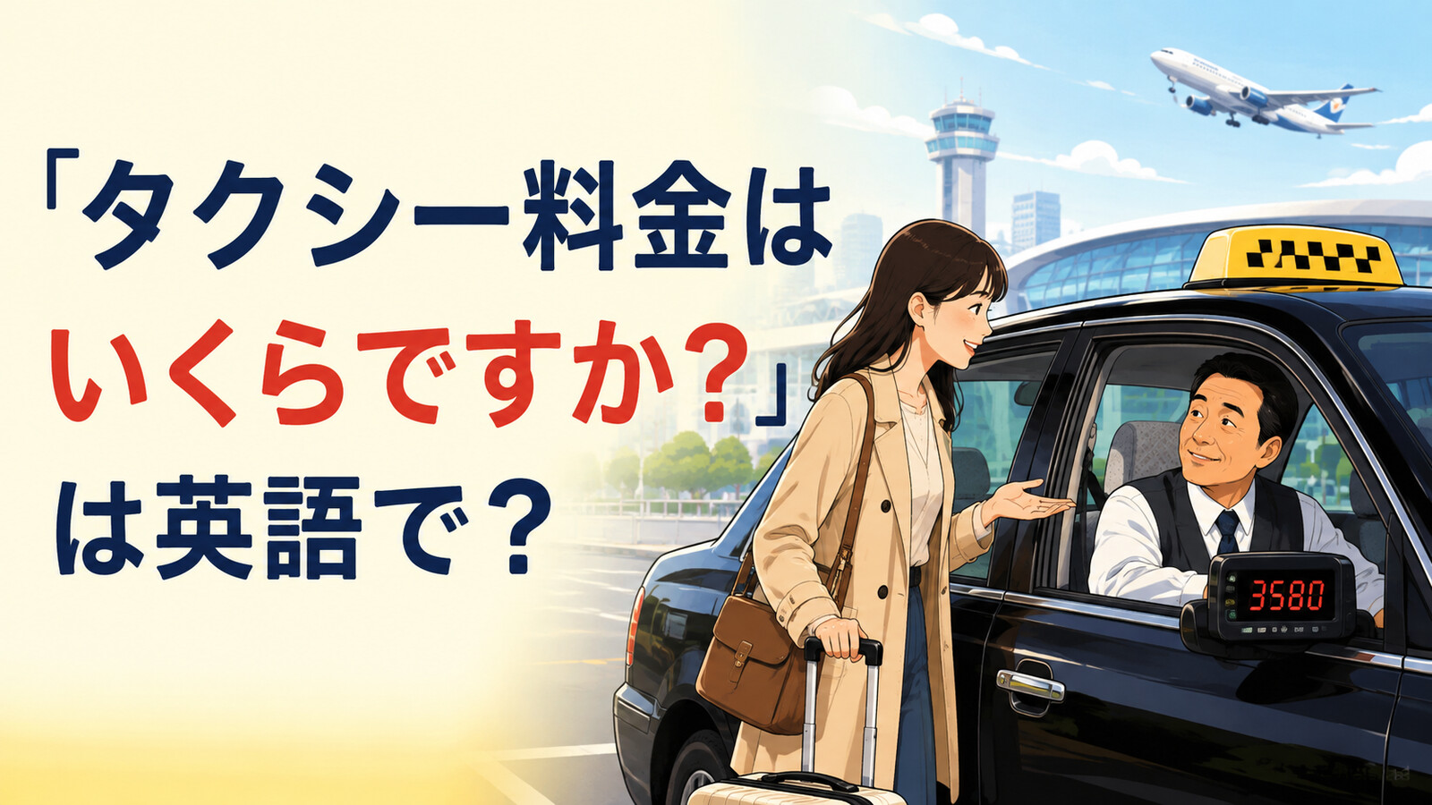 「タクシー料金はいくらですか?」は英語で?空港前で運転手に料金を尋ねる旅行者