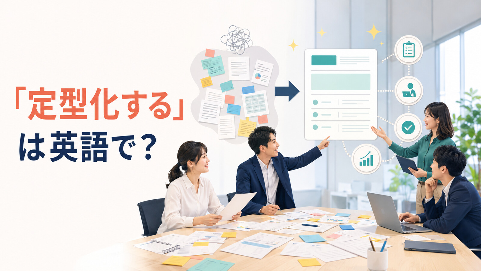 「定型化する」は英語で？ばらばらな作業をテンプレートと決まった流れにするイメージ
