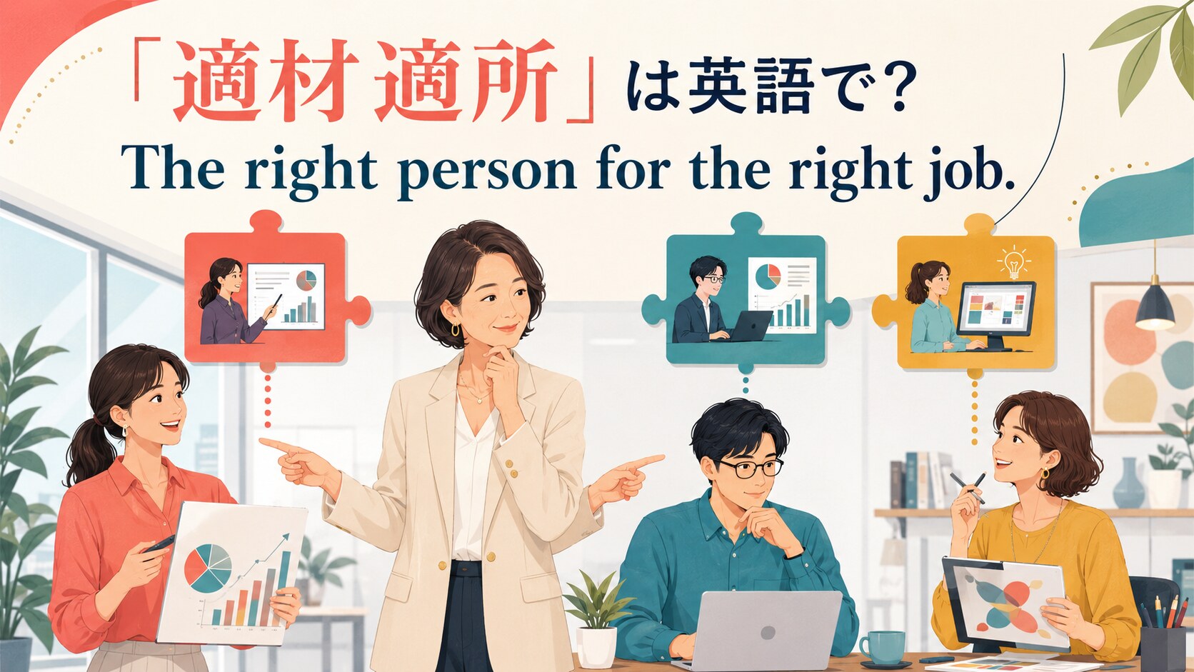 「適材適所」は英語で? The right person for the right job. と書かれたアイキャッチイラスト