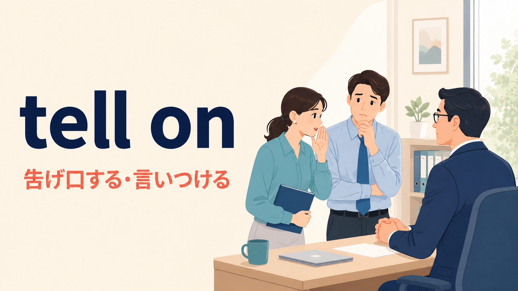 tell onの意味「告げ口する・言いつける」を表すアイキャッチ画像
