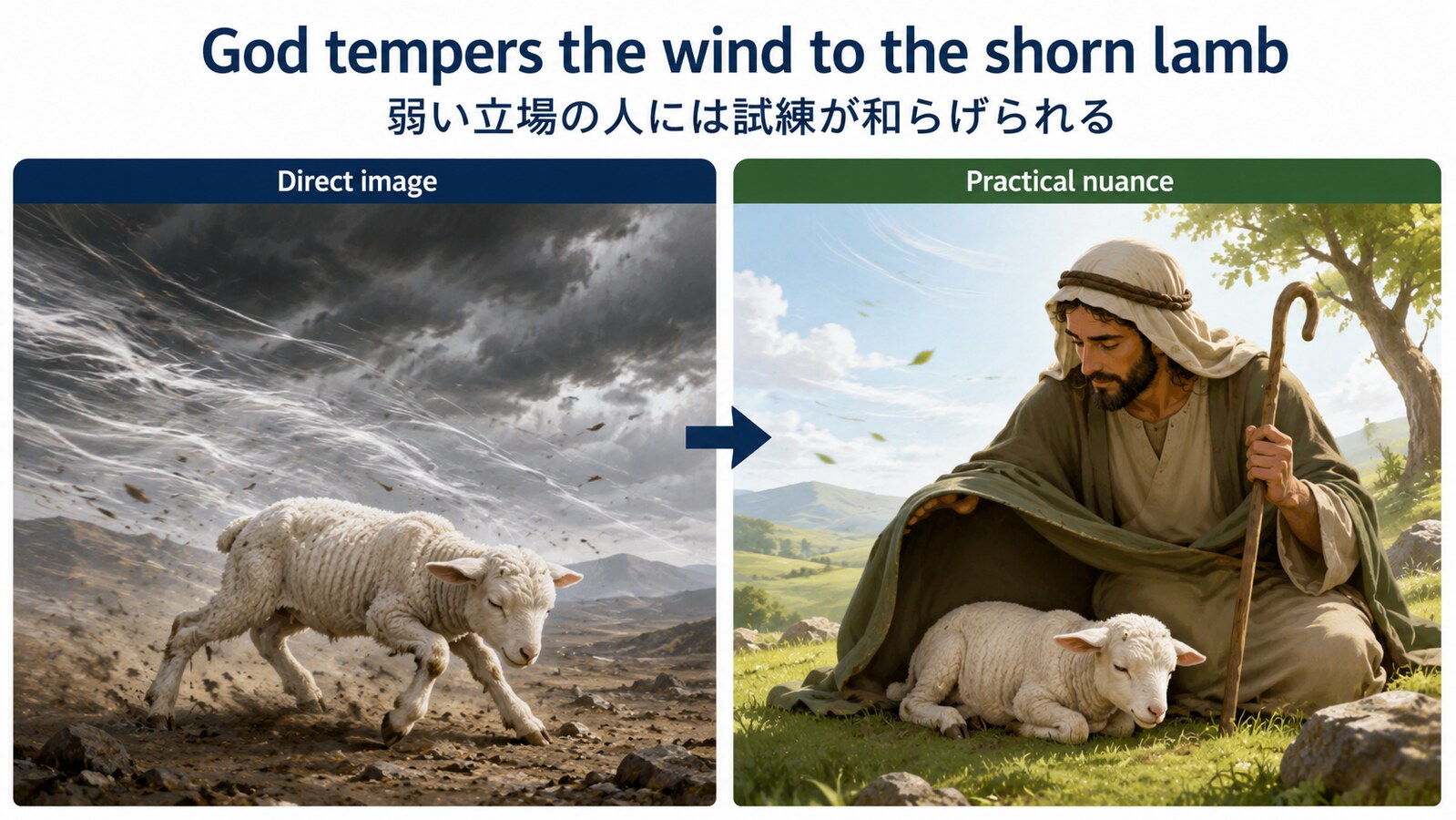 God tempers the wind to the shorn lambの意味は？使い方・ニュアンスと例文