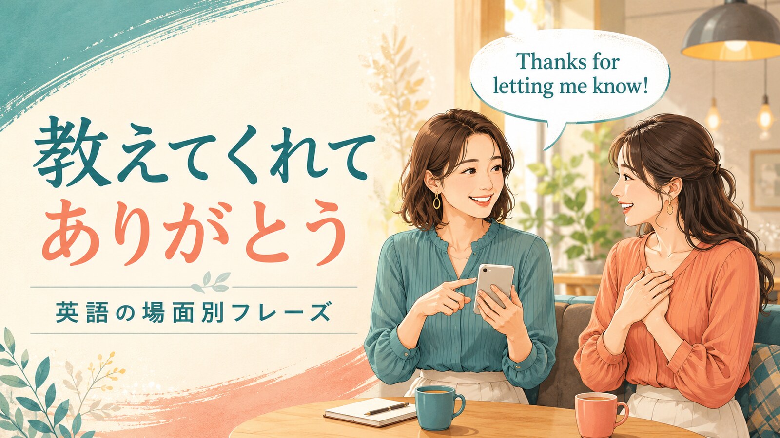 教えてくれてありがとうを英語で伝える女性たちのイラスト