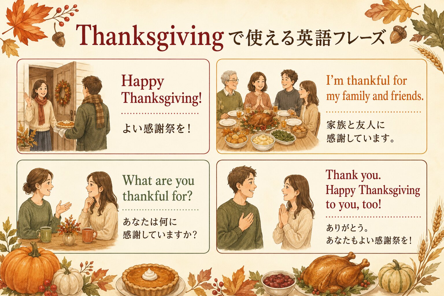感謝祭は英語でThanksgiving｜2026年はいつ？挨拶・料理・過ごし方