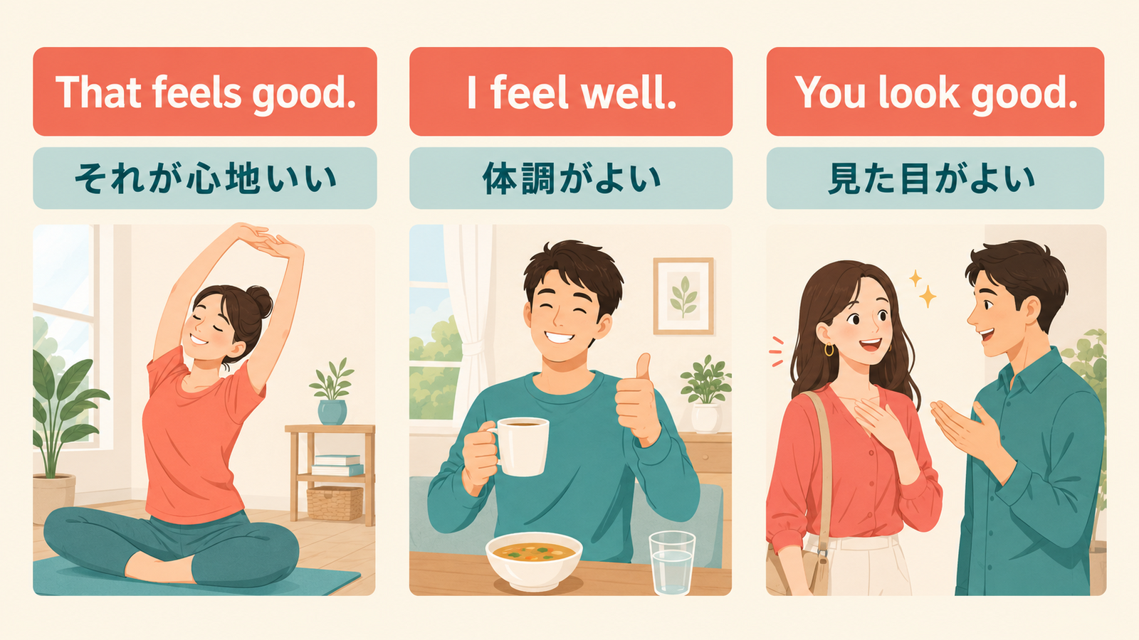 心地よさ・体調・見た目を表すfeelとlookの比較