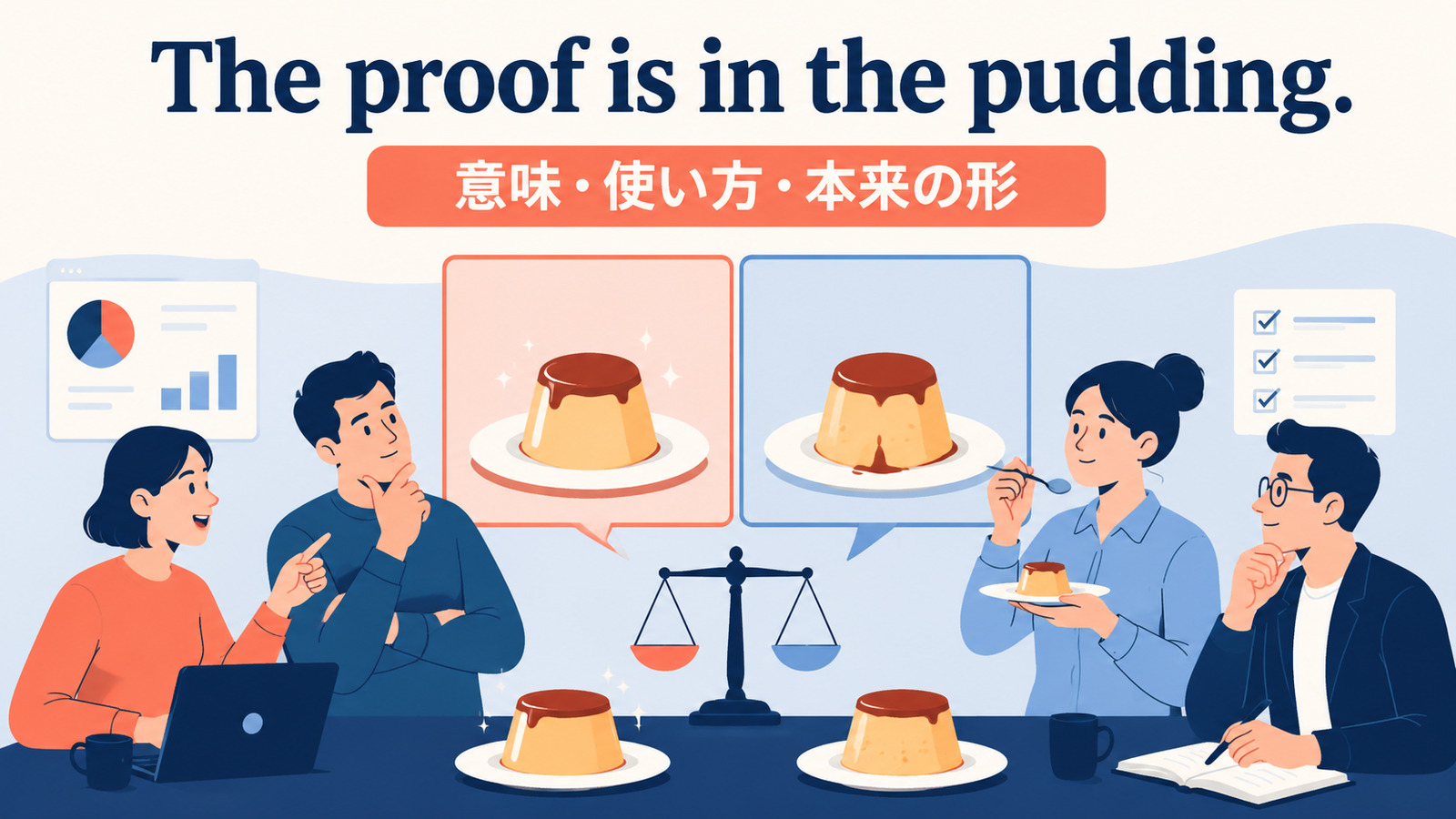 The proof is in the pudding.の意味は？本来の形と自然な使い方