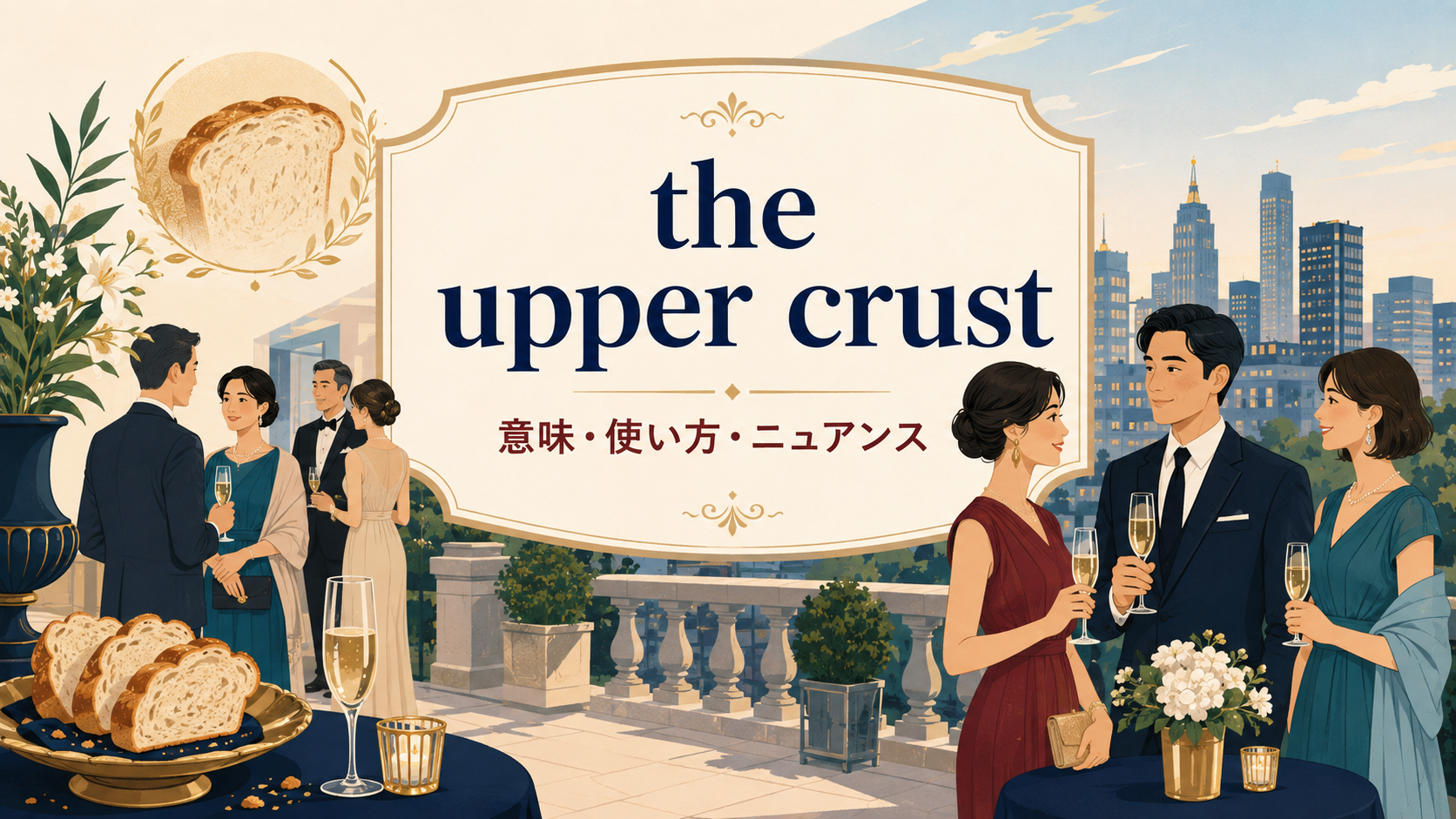 the upper crustの意味・使い方・ニュアンスを示すアイキャッチ画像