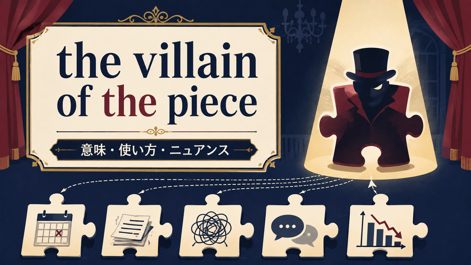 the villain of the pieceの意味・使い方・ニュアンスを解説するアイキャッチ画像