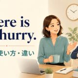 There is no hurry.の意味・使い方・違いを解説するアイキャッチ画像