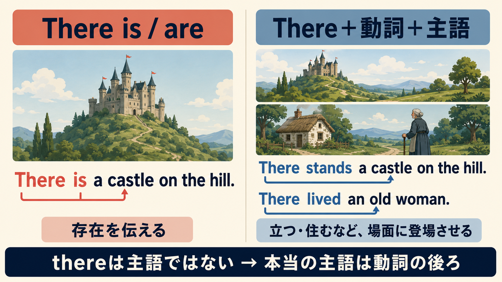 There isとThere+動詞+主語の語順とニュアンスの違い