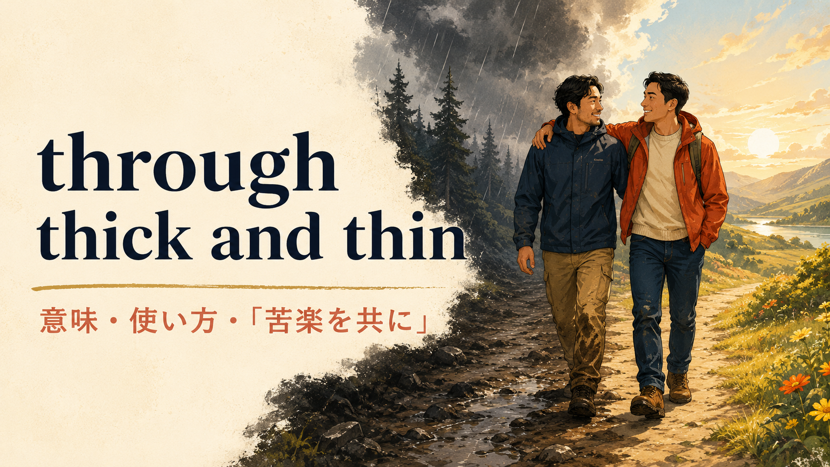 through thick and thinの意味と苦楽を共にする二人のイメージ