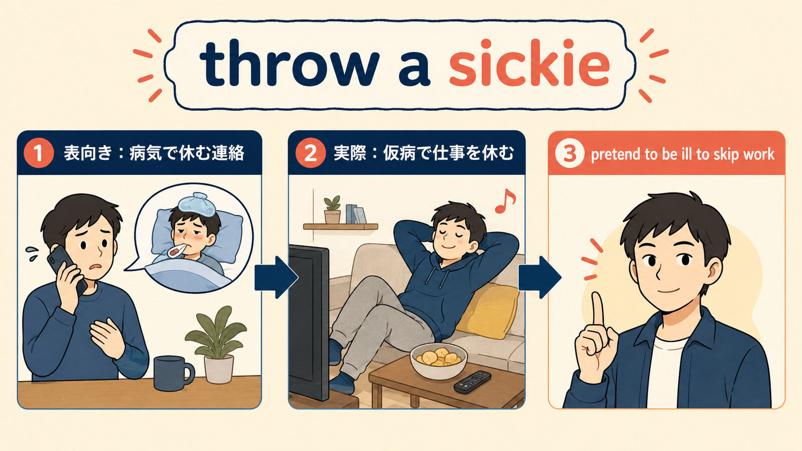 throw a sickieの直訳・実際の意味・簡単な言い換え