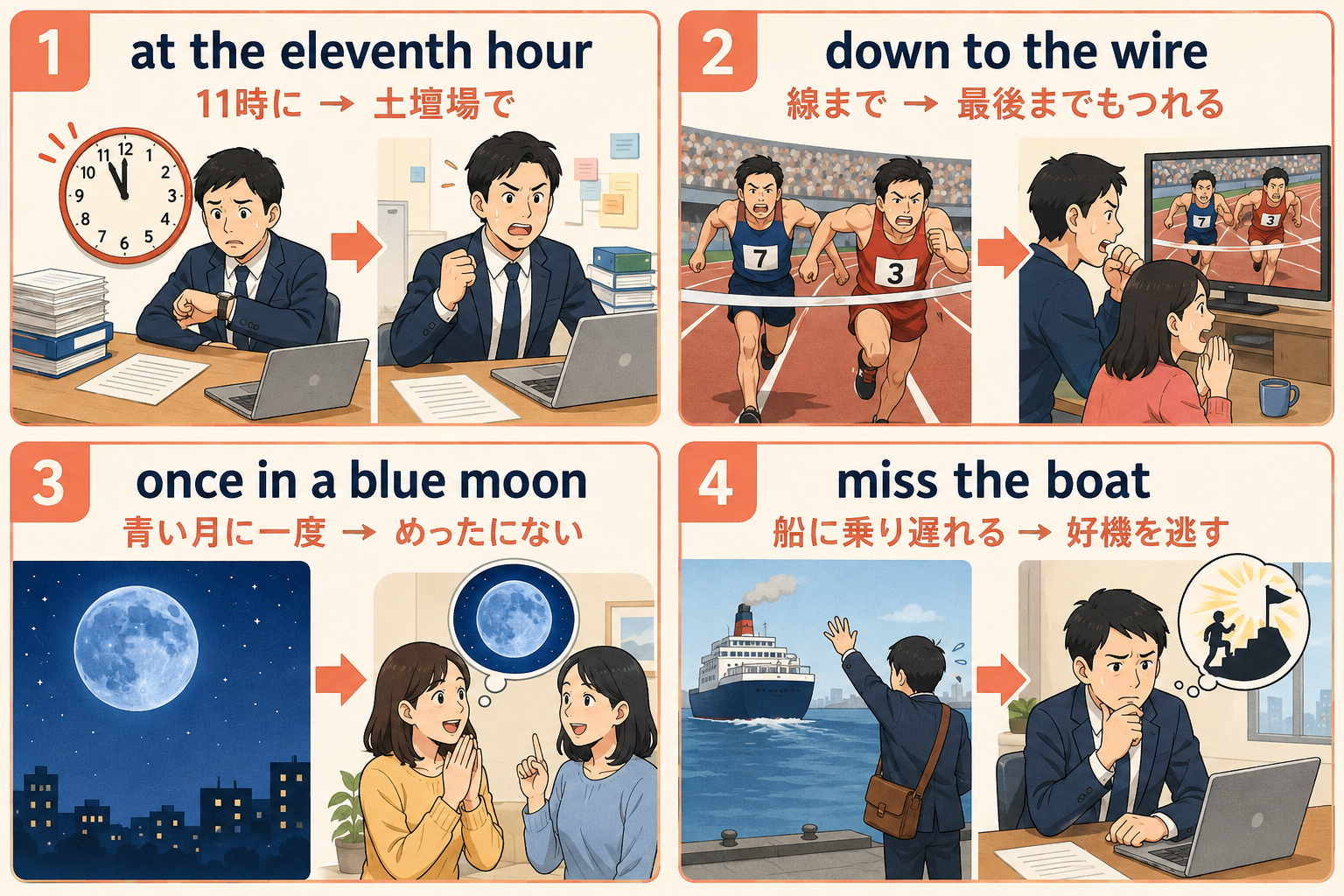 時間・タイミングの英語イディオムの直訳と実際の意味