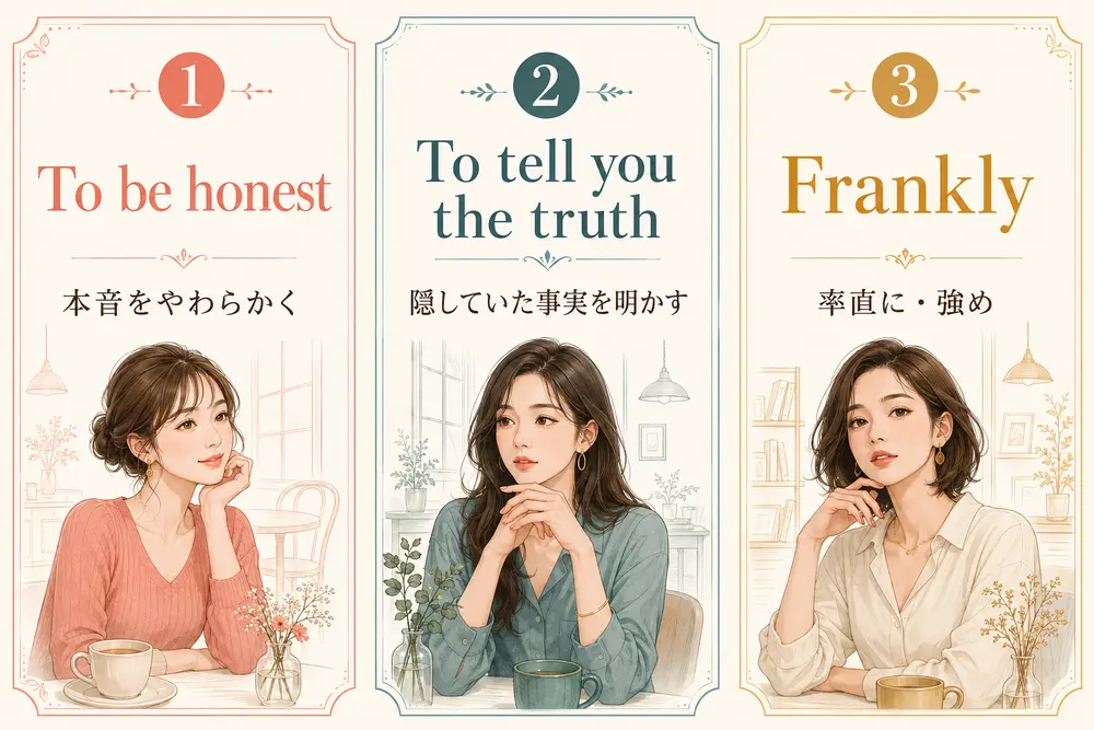 To be honest・To tell you the truth・Franklyのニュアンス比較