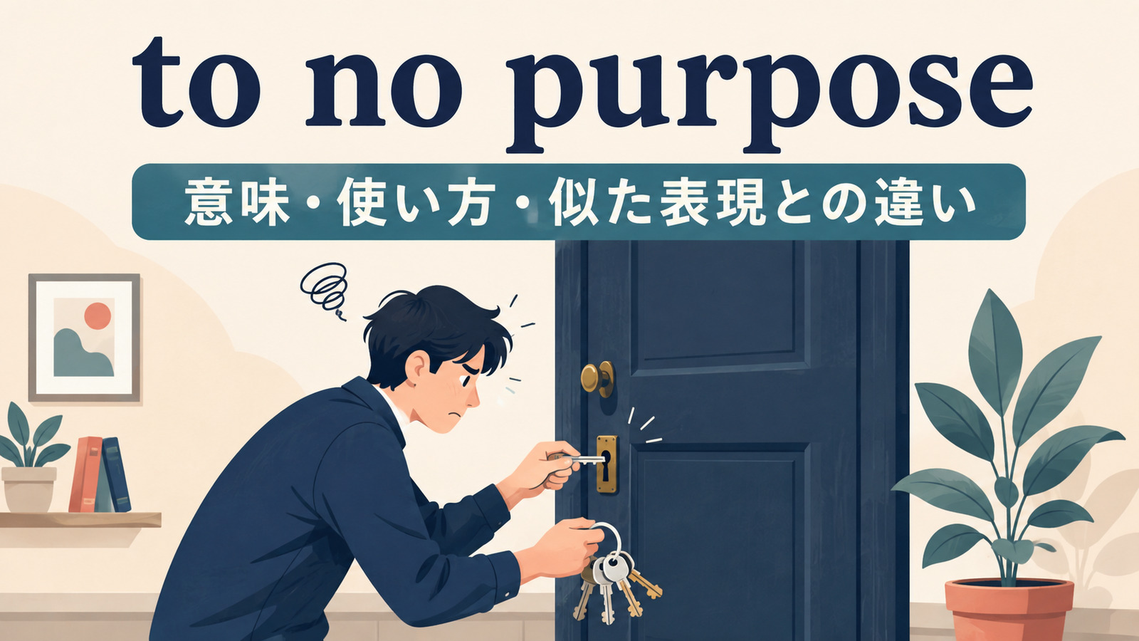 to no purposeの意味・使い方・似た表現との違いを解説するアイキャッチ画像