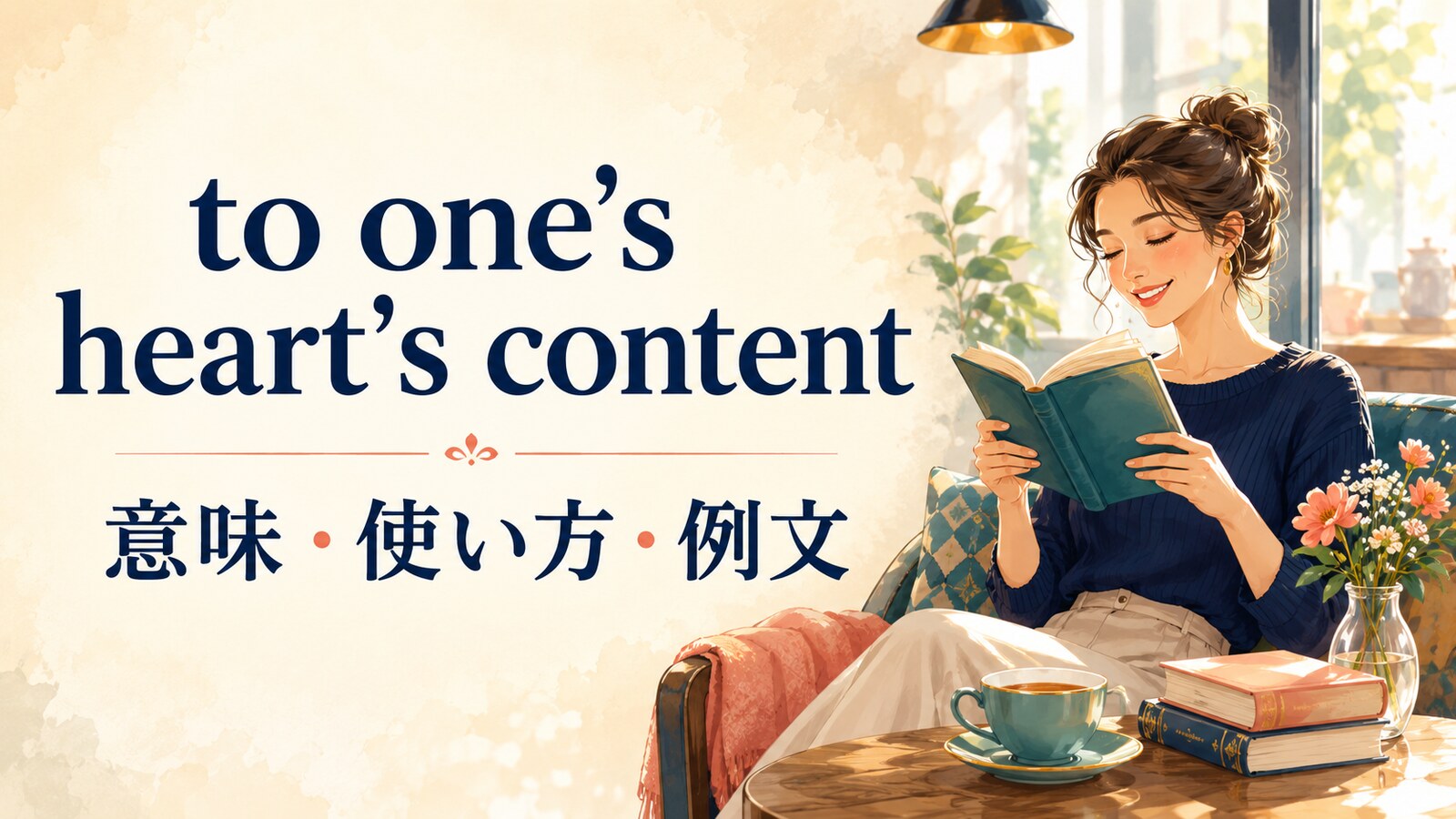 to one’s heart’s contentの意味・使い方・例文を解説するアイキャッチ画像