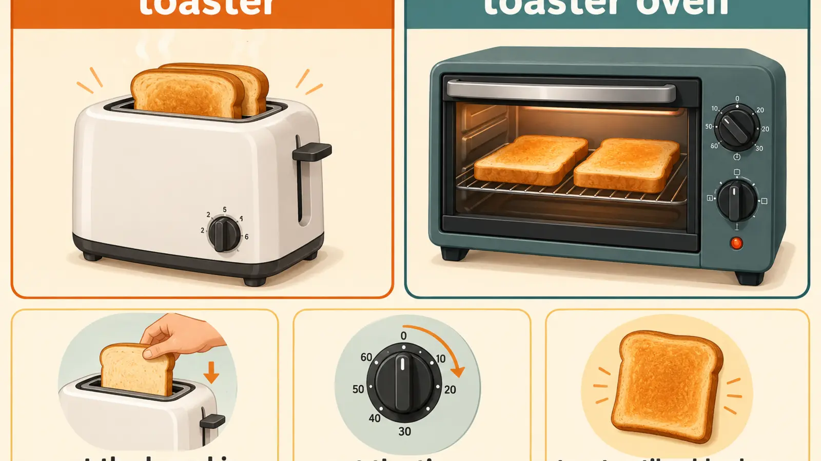toasterとtoaster ovenの違いとパンを焼く英語表現の図解