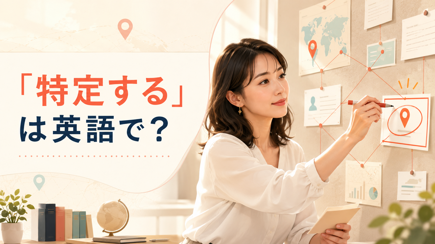 「特定する」は英語で？手がかりから場所を特定する女性