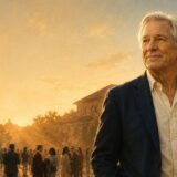トム・ハンクスの英語の名言をイメージした、卒業式の朝に立つ名優のイラスト