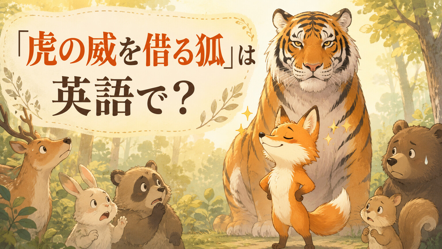 虎の後ろで偉そうに振る舞う狐のイラスト