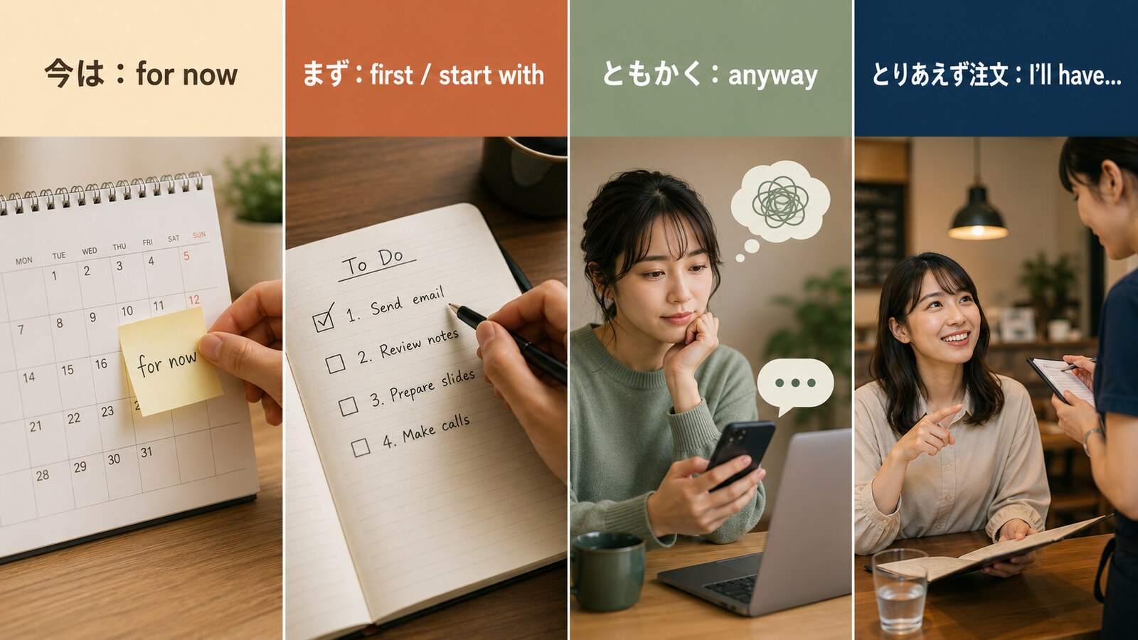 とりあえずを表すfor now・first・anyway・I’ll haveの違い