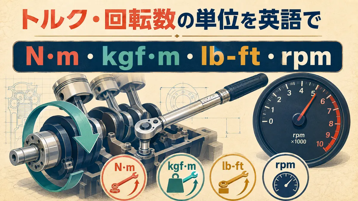 エンジン・トルクレンチ・回転計でN·m・kgf·m・lb-ft・rpmを表すイラスト