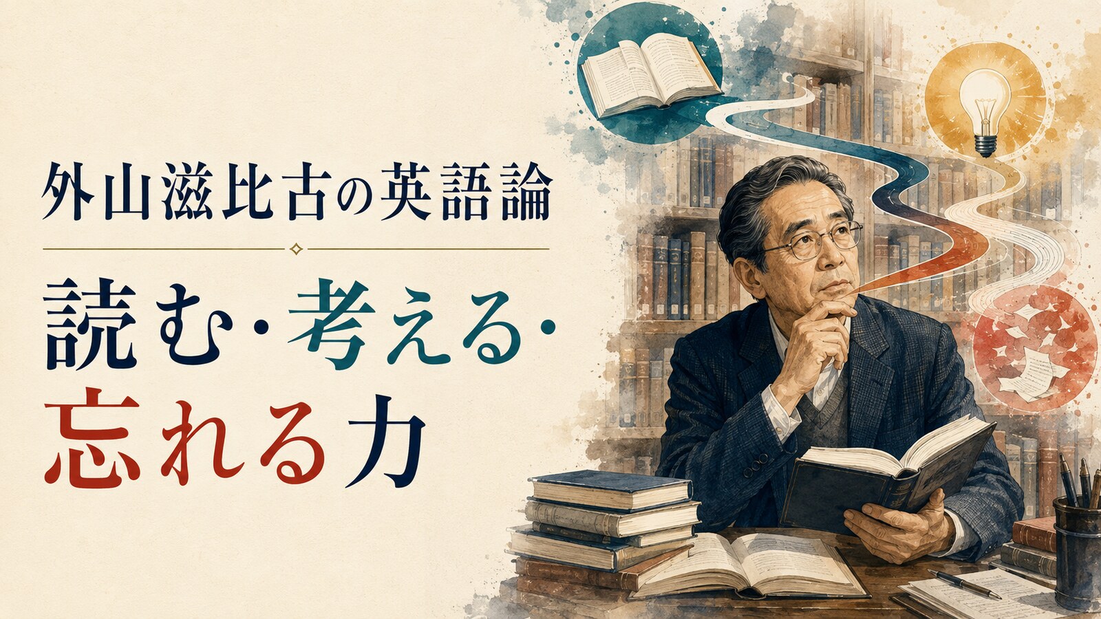 外山滋比古の英語論と読解を表すイラスト